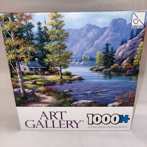 Art Gallery LAKESIDE LODGE Sure-Lox 1000 Pc Jigsaw Puzzle Lake Cabin Sealed NEW